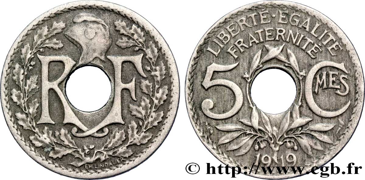 5 centimes Lindauer, grand module 1919 Paris F.121/3 S35 