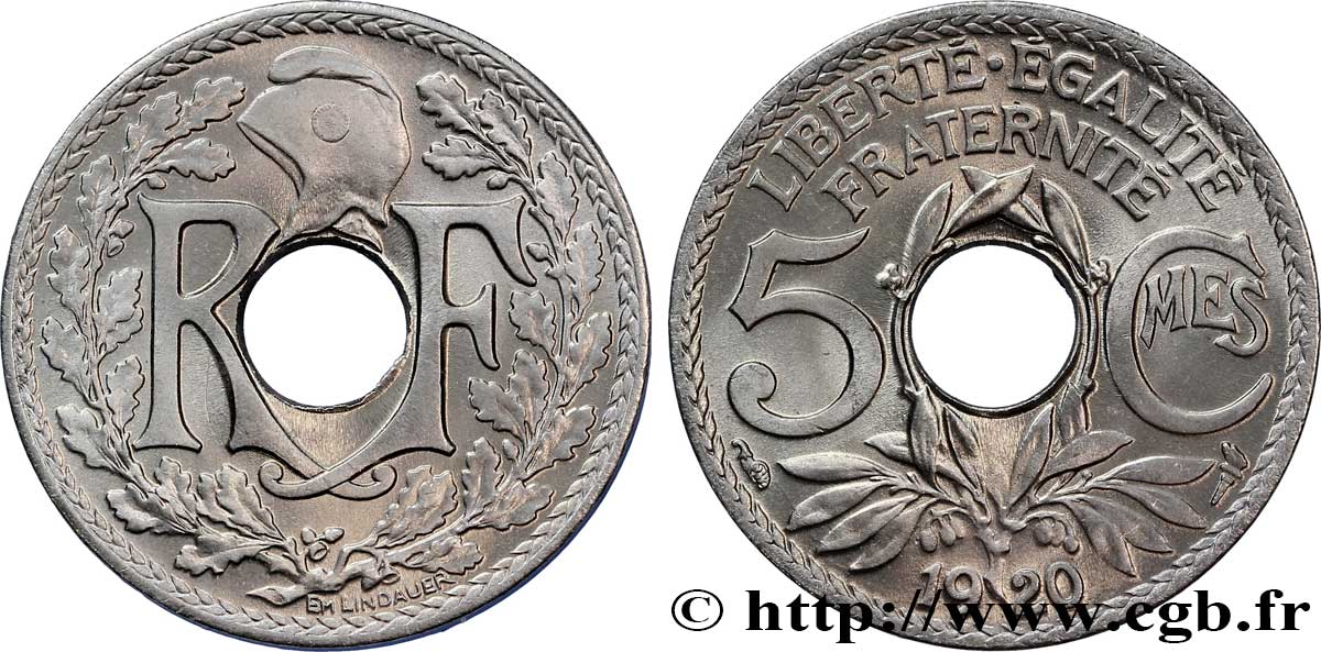 5 centimes Lindauer, grand module 1920 Paris F.121/4 MS65 