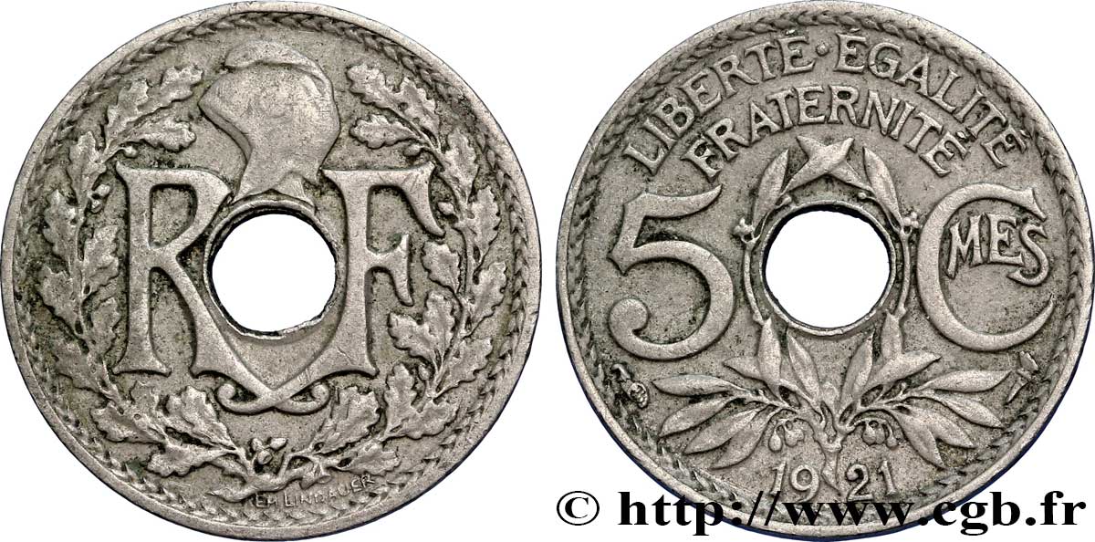 5 centimes Lindauer, petit module 1921 Paris F.122/3 XF48 