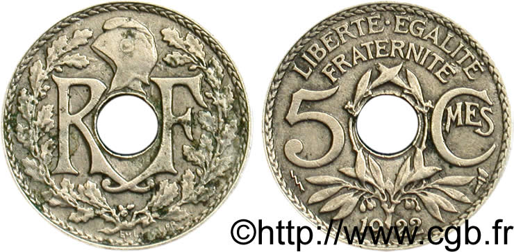 5 centimes Lindauer, petit module 1922 Poissy F.122/5 MBC40 