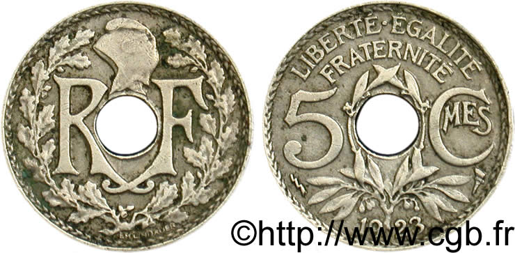 5 centimes Lindauer, petit module 1923 Poissy F.122/7 S35 