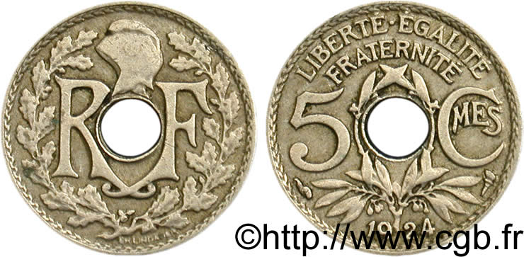 5 centimes Lindauer, petit module 1924 Paris F.122/8 BC35 