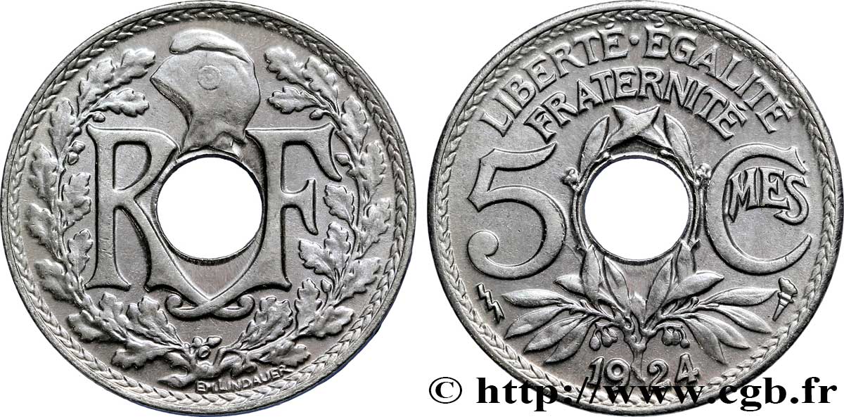 5 centimes Lindauer, petit module 1924 Poissy F.122/9 ST65 