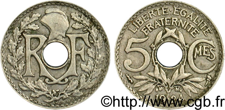 5 centimes Lindauer, petit module 1924 Poissy F.122/9 VF35 