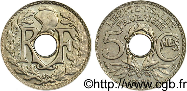 5 centimes Lindauer, petit module 1925 Paris F.122/10 MS60 