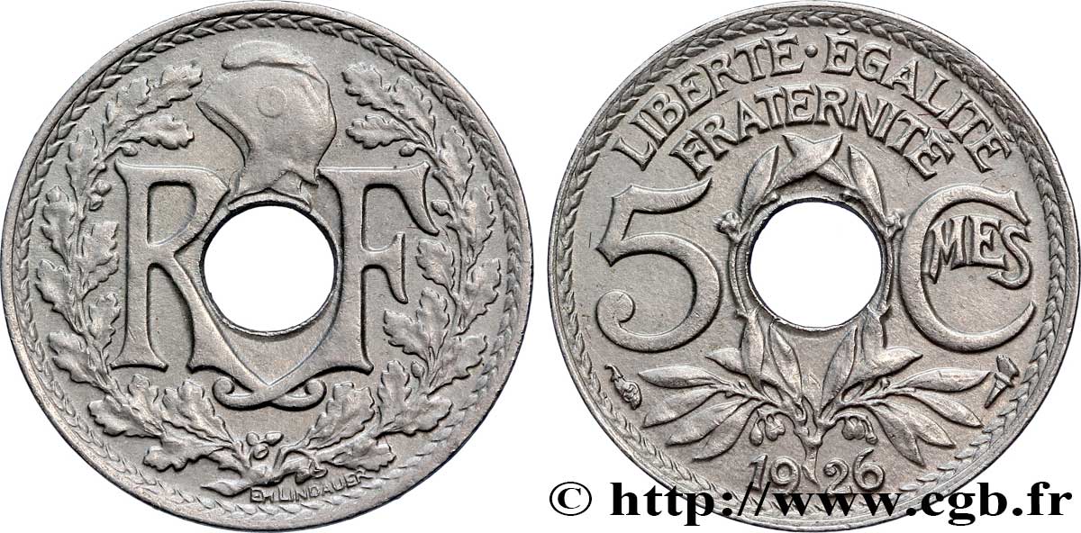 5 centimes Lindauer, petit module 1926 Paris F.122/11 XF48 