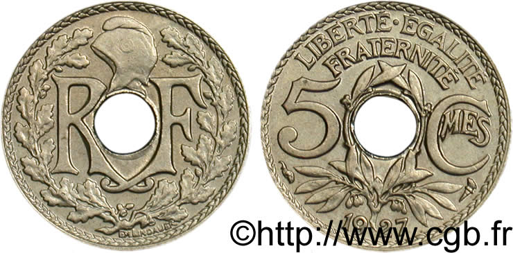 5 centimes Lindauer, petit module 1927 Paris F.122/12 SUP55 