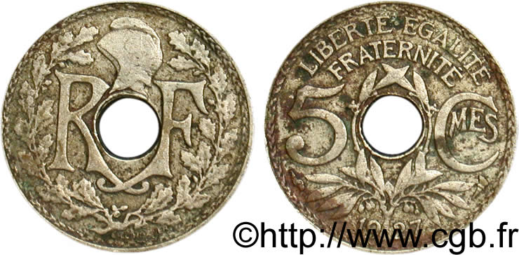 5 centimes Lindauer, petit module 1927 Paris F.122/12 F12 