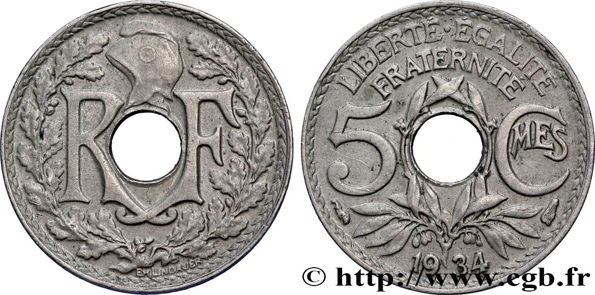 5 centimes Lindauer, petit module 1934 Paris F.122/17 MBC48 
