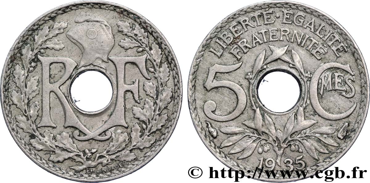 5 centimes Lindauer, petit module 1935 Paris F.122/18 BB40 