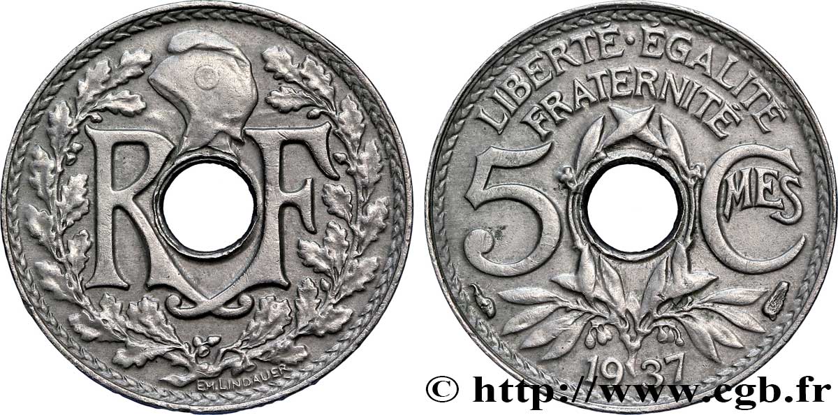 5 centimes Lindauer, petit module 1937 Paris F.122/20 BB48 