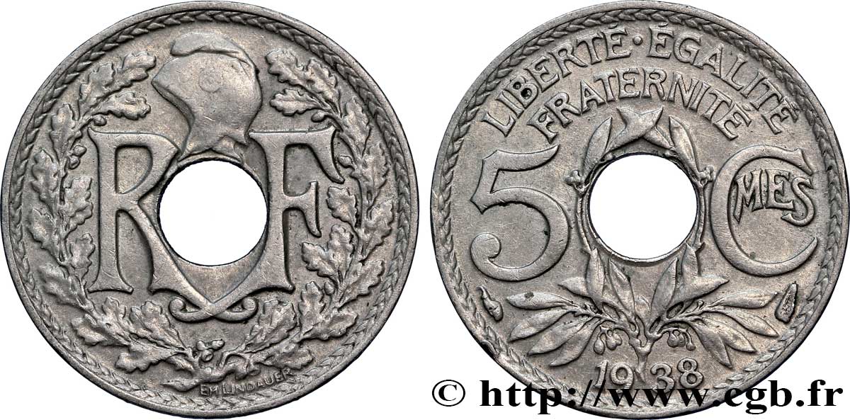 5 centimes Lindauer, petit module 1938 Paris F.122/21 MBC48 