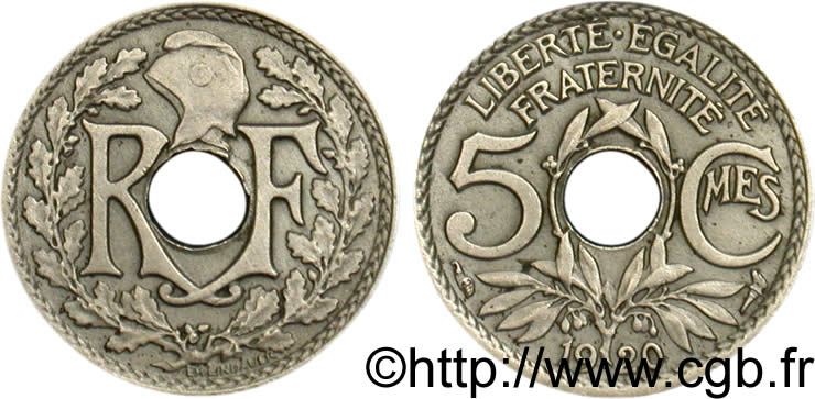 5 centimes Lindauer, petit module, axe décalé 1920 Paris F.122/2 var. TTB48 