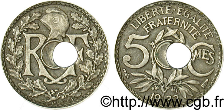 5 centimes Lindauer, petit module, trou décentré 1933 Paris F.122/16 var. XF48 