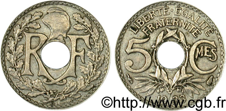 5 centimes Lindauer, petit module, axe décalé 1933 Paris F.122/16 var. BB48 