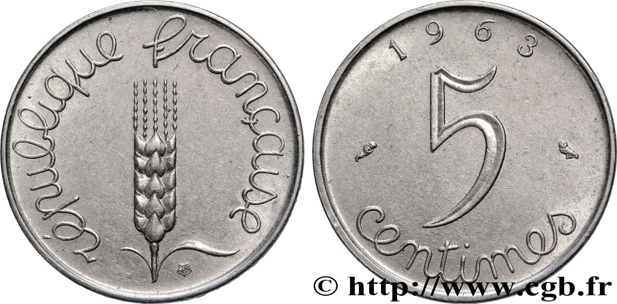 5 centimes Épi 1963  F.124/5 SUP55 