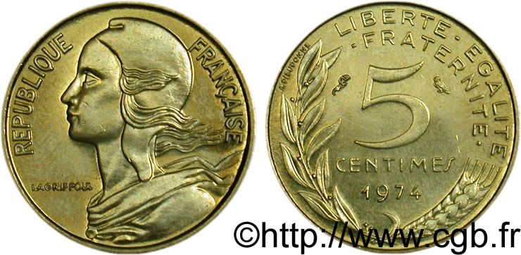 5 centimes Marianne 1974 Pessac F.125/10 MS64 