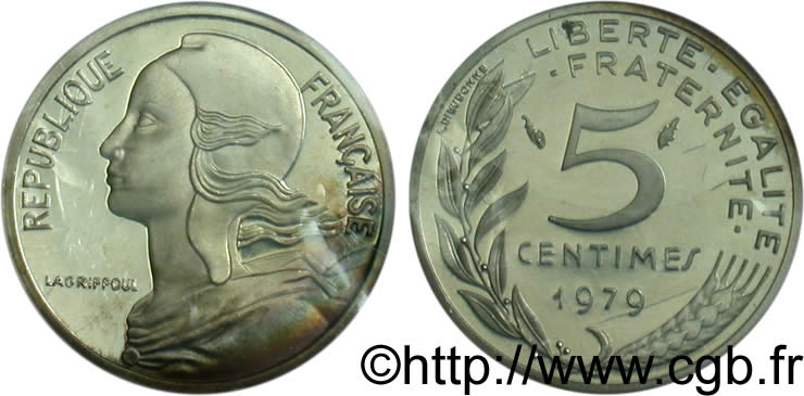 Piéfort argent de 5 centimes Marianne 1979 Pessac F.125/15P MS 