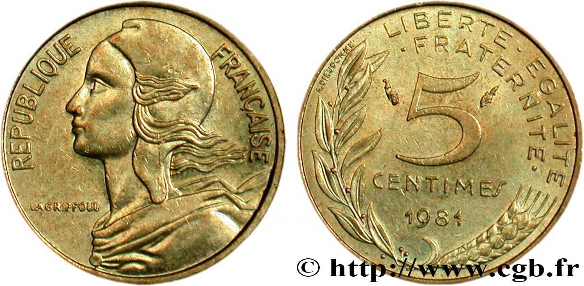 5 centimes Marianne 1981 Pessac F.125/17 AU58 