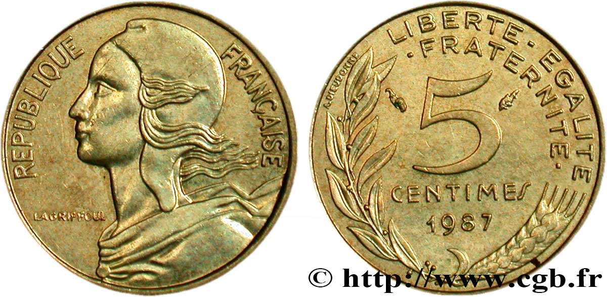 5 centimes Marianne 1987 Pessac F.125/23 AU58 