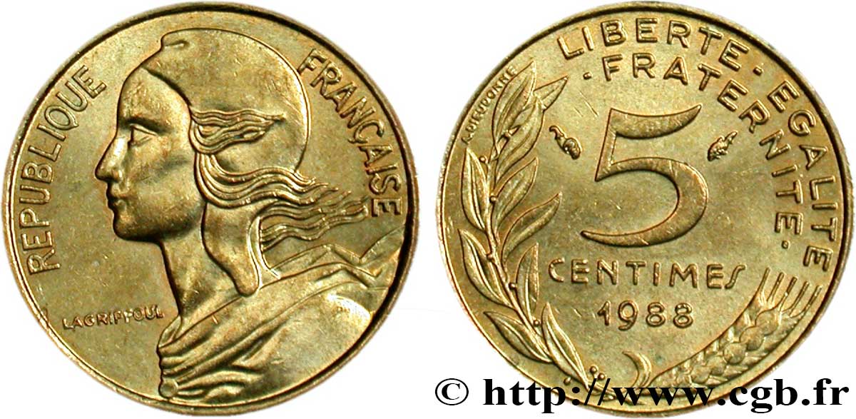 5 centimes Marianne 1988 Pessac F.125/24 AU58 