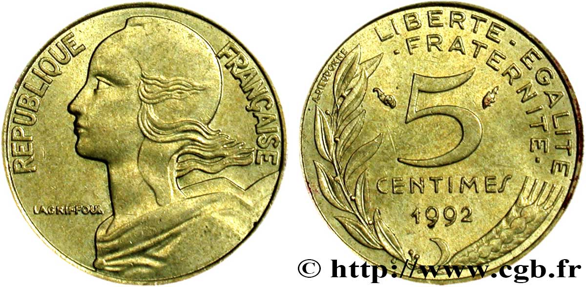 5 centimes Marianne, 3 plis 1992 Pessac F.125/29 SUP58 