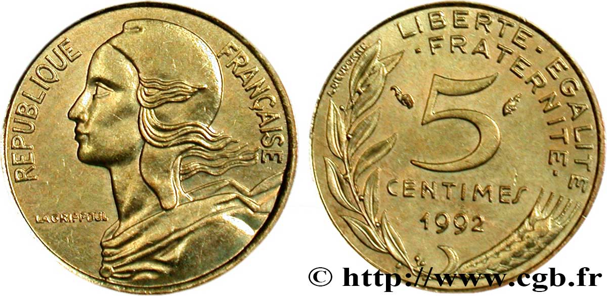 5 centimes Marianne, 4 plis 1992 Pessac F.125/30 SPL63 