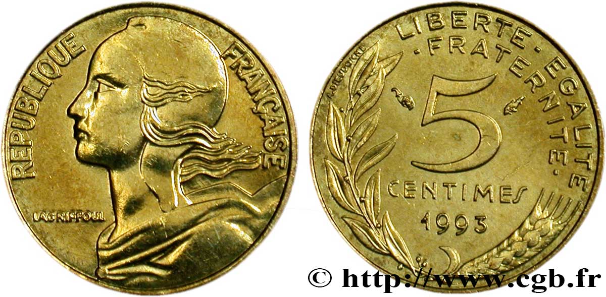5 centimes Marianne, 3 plis 1993 Pessac F.125/32 SPL63 