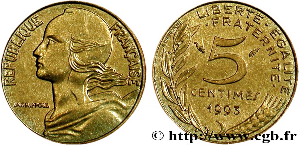 5 centimes Marianne, 3 plis 1993 Pessac F.125/32 VZ58 