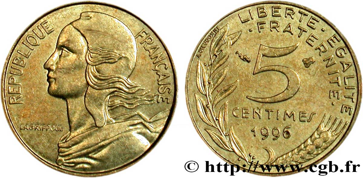5 centimes Marianne, 4 plis 1996 Pessac F.125/39 AU58 