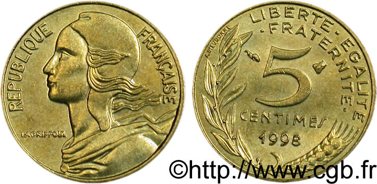 5 centimes Marianne 1998 Pessac F.125/41 MS63 