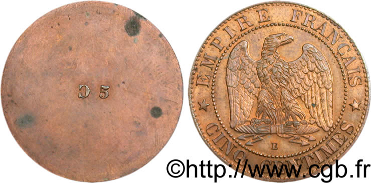 Essai uniface de revers de 5 centimes 1868  VG.-  SPL64 