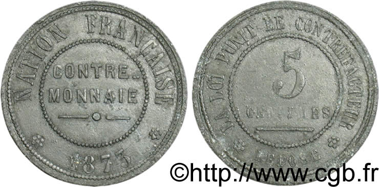5 centimes 1873  VG.3847  TTB40 