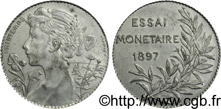 Essai monétaire Al, le Printemps, module de 5 centimes 1897  VG.4297  AU55 