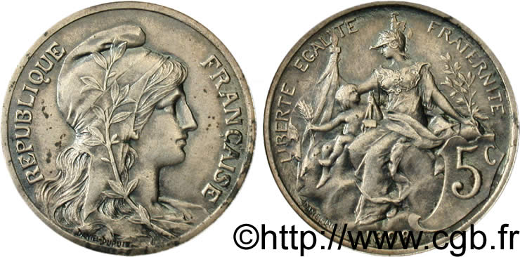 5 centimes Daniel-Dupuis, argenté 1898  F.119/5 var. VZ60 
