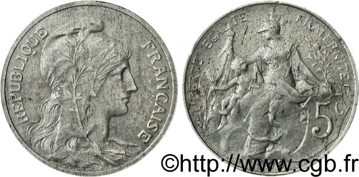 Essai de 5 Centimes Daniel-Dupuis, en aluminium 1908  Maz.2205  TTB50 