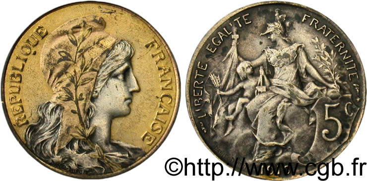 5 centimes Daniel-Dupuis, argenté et doré 1916  F.119/29 var. TTB52 