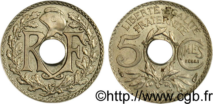Essai de 5 centimes Lindauer maillechort 1938  F.123A/1 SUP58 