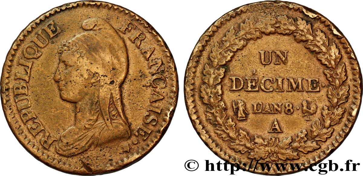 Un décime Dupré, grand module 1800 Paris F.129/50 TTB48 