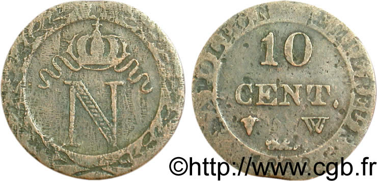 Faux de 10 cent. à l N couronnée 1808 Lille F.130/9 var. S35 