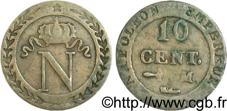 Faux de 10 cent. à l N couronnée n.d. Toulouse F.130/7 var. BC20 
