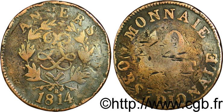 10 cent. Anvers au double L, frappe de l’atelier de Wolschot 1814  Anvers F.130C/2 B8 