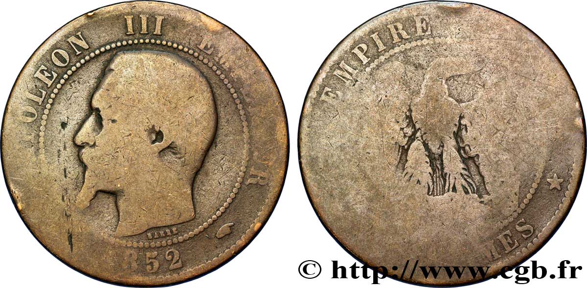 Dix centimes Napoléon III, tête nue 1852 Paris F.133/1 B8 