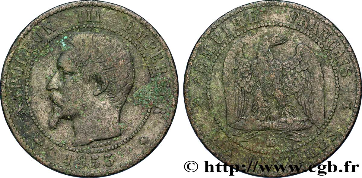 Dix centimes Napoléon III, tête nue 1853 Strasbourg F.133/4 B12 