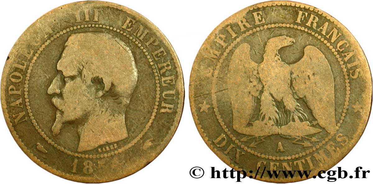 Dix centimes Napoléon III, tête nue 1854 Paris F.133/11 B8 