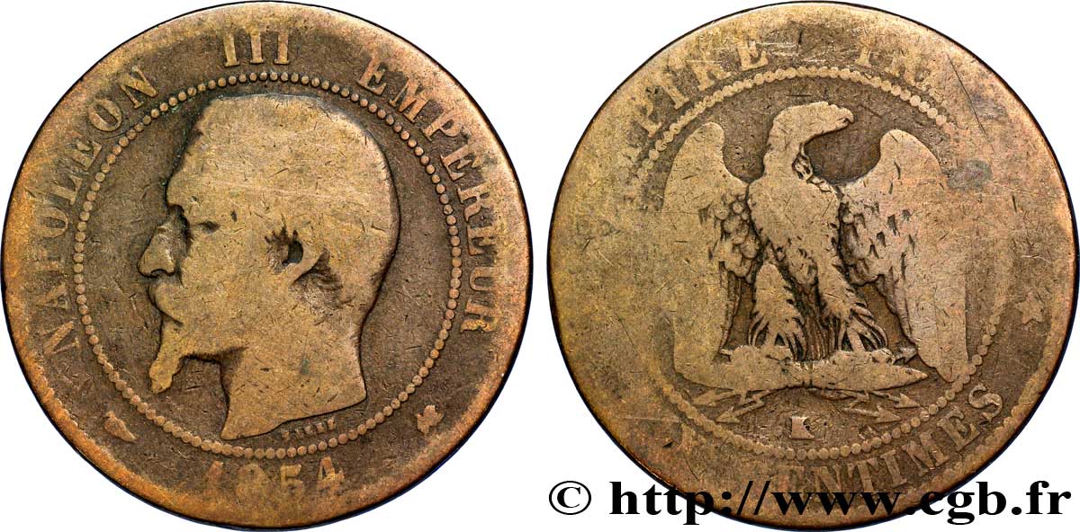 Dix centimes Napoléon III, tête nue 1854 Bordeaux F.133/16 SGE8 