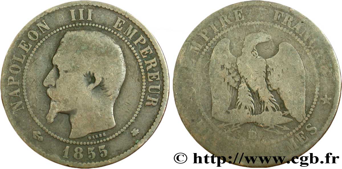 Dix centimes Napoléon III, tête nue 1855 Strasbourg F.133/24 RC8 