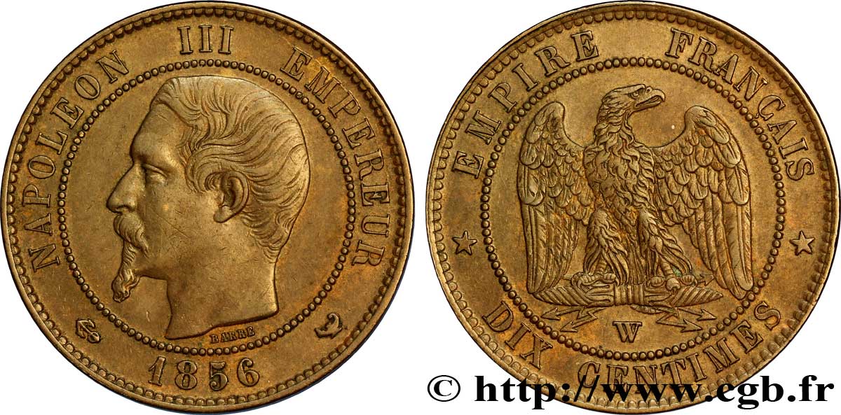 Dix centimes Napoléon III, tête nue 1856 Lille F.133/40 SS54 