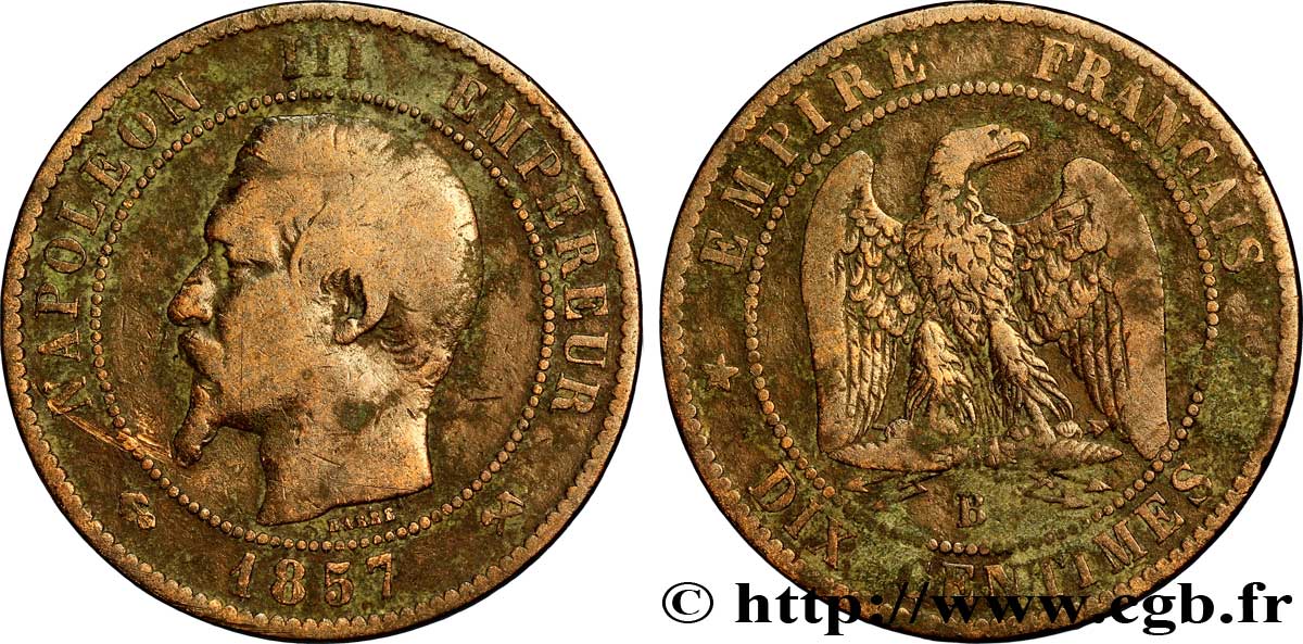 Dix centimes Napoléon III, tête nue 1857 Rouen F.133/42 B12 