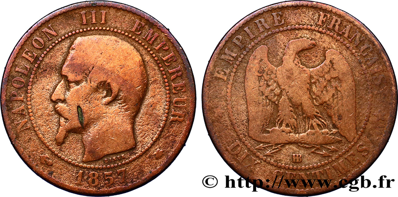 Dix centimes Napoléon III, tête nue 1857 Strasbourg F.133/43 B12 